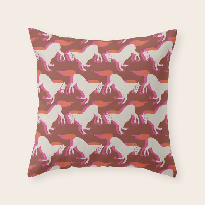 Horses in red Throw Pillow Gallery Image 1