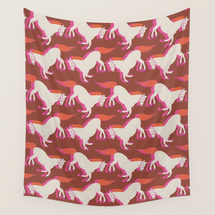 Horses in red Wall Tapestry Gallery Image 1