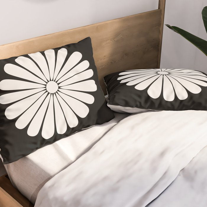 Retro Daisy Abstract II Black and White Bold Floral Pillow Sham Gallery Image 2