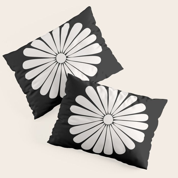Retro Daisy Abstract II Black and White Bold Floral Pillow Sham Gallery Image 1
