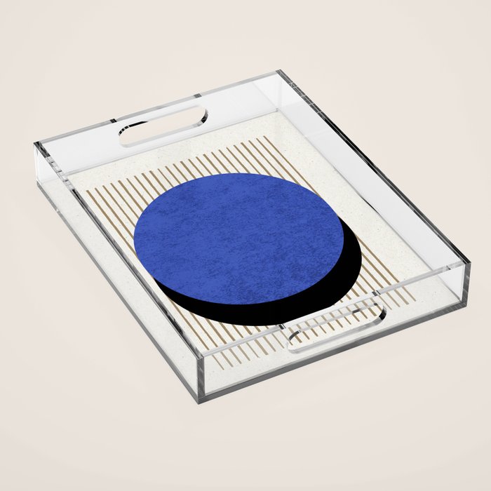 Circle Navy Blue Stripes Acrylic Tray Gallery Image 1