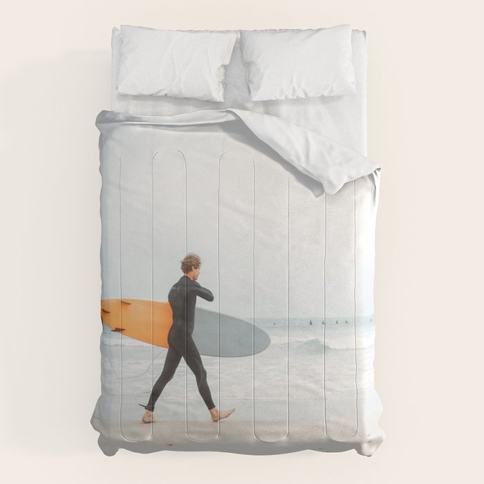 Beach - Surfer - Ocean - Minimal - Sea - Travel photography Comforter Gallery Image 1