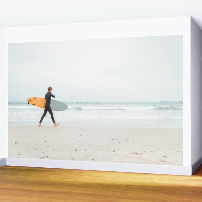 Beach - Surfer - Ocean - Minimal - Sea - Travel photography Wall Mural Gallery Image 2