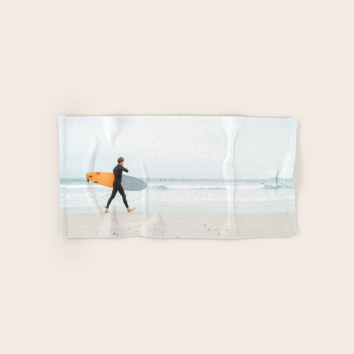 Beach - Surfer - Ocean - Minimal - Sea - Travel photography Bath Towel Gallery Image 1