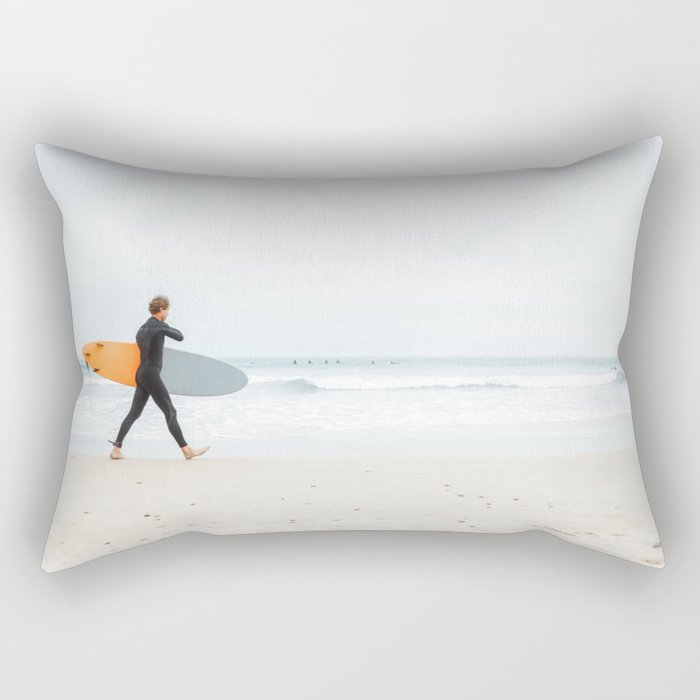 Beach - Surfer - Ocean - Minimal - Sea - Travel photography Rectangular Pillow Gallery Image 1