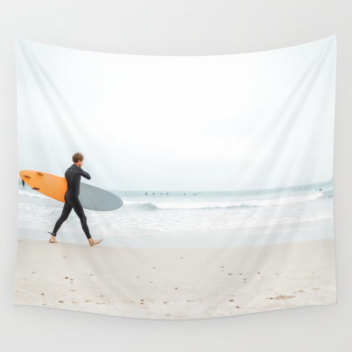 Beach - Surfer - Ocean - Minimal - Sea - Travel photography Wall Tapestry Gallery Image 4