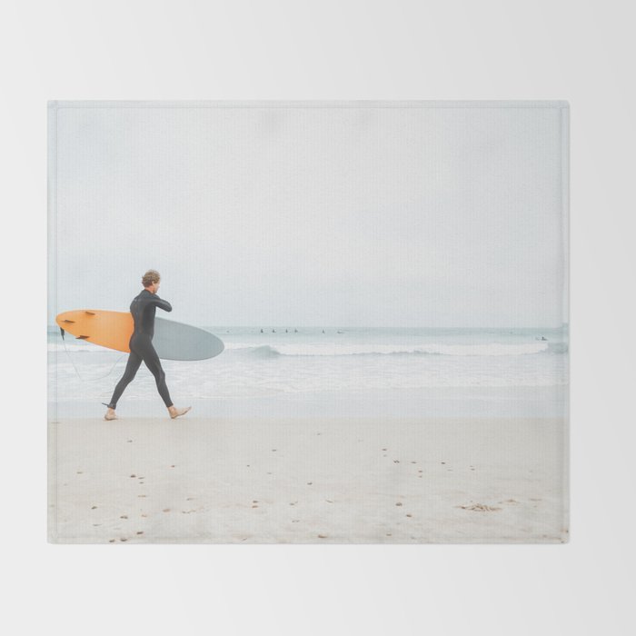 Beach - Surfer - Ocean - Minimal - Sea - Travel photography Throw Blanket Gallery Image 2