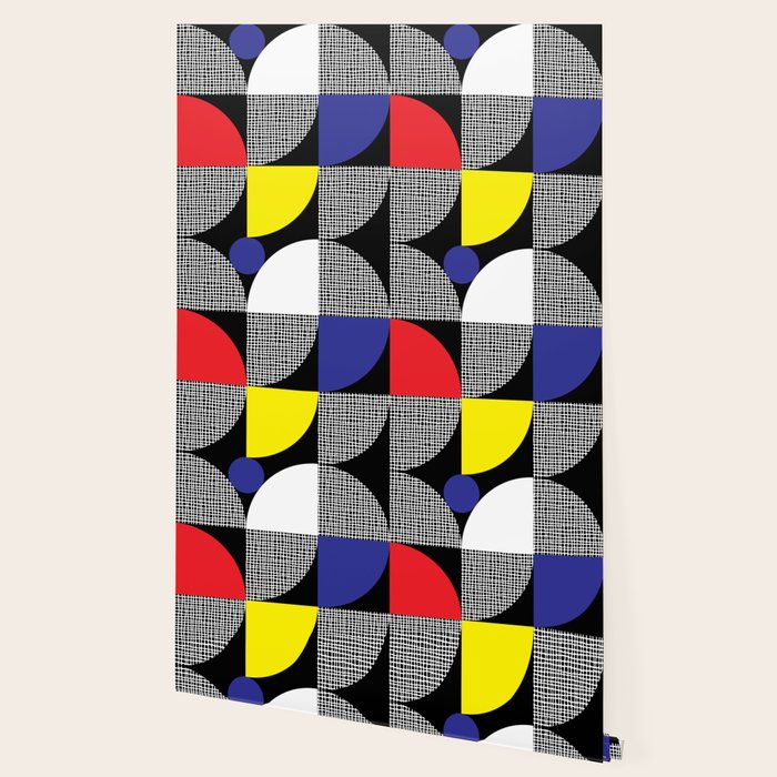 Textured Mid-century Circles 5 - Red, Blue, Yellow On White Wallpaper Gallery Image 2