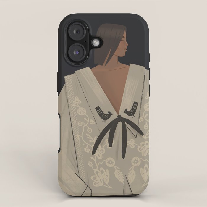  portrait of a woman in an embroidered shirt on a dark background iPhone Case Gallery Image 1