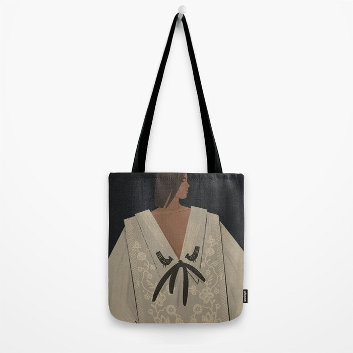 portrait of a woman in an embroidered shirt on a dark background Tote Bag Gallery Image 2
