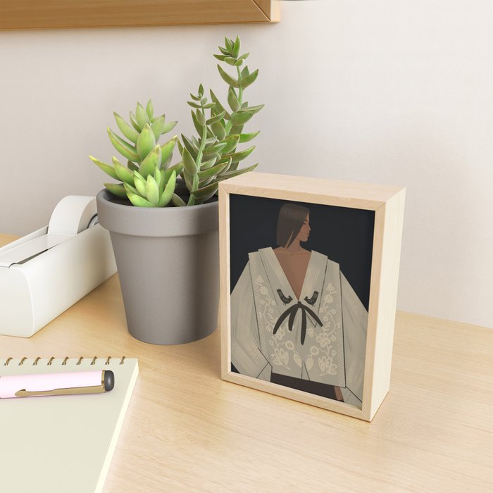  portrait of a woman in an embroidered shirt on a dark background Mini Art Print Gallery Image 2