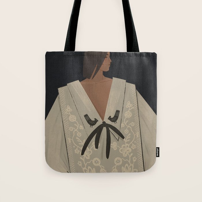 portrait of a woman in an embroidered shirt on a dark background Tote Bag Gallery Image 1