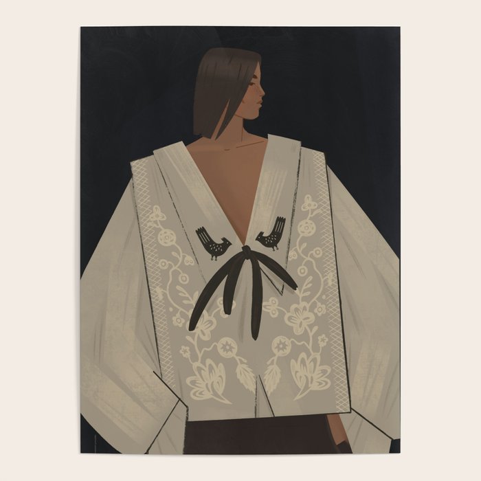  portrait of a woman in an embroidered shirt on a dark background Poster Gallery Image 4