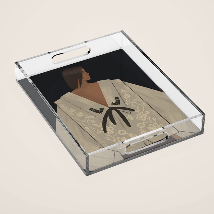  portrait of a woman in an embroidered shirt on a dark background Acrylic Tray Gallery Image 1