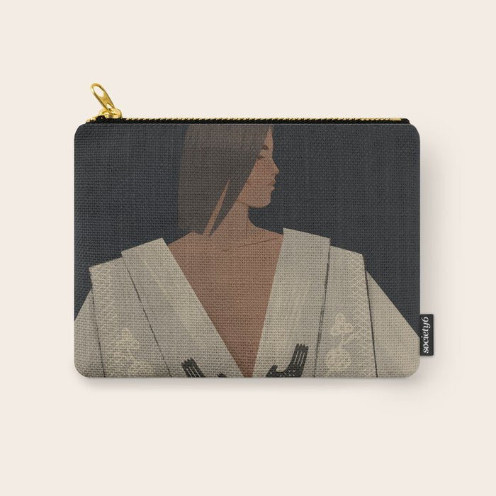  portrait of a woman in an embroidered shirt on a dark background Carry All Pouch Gallery Image 1