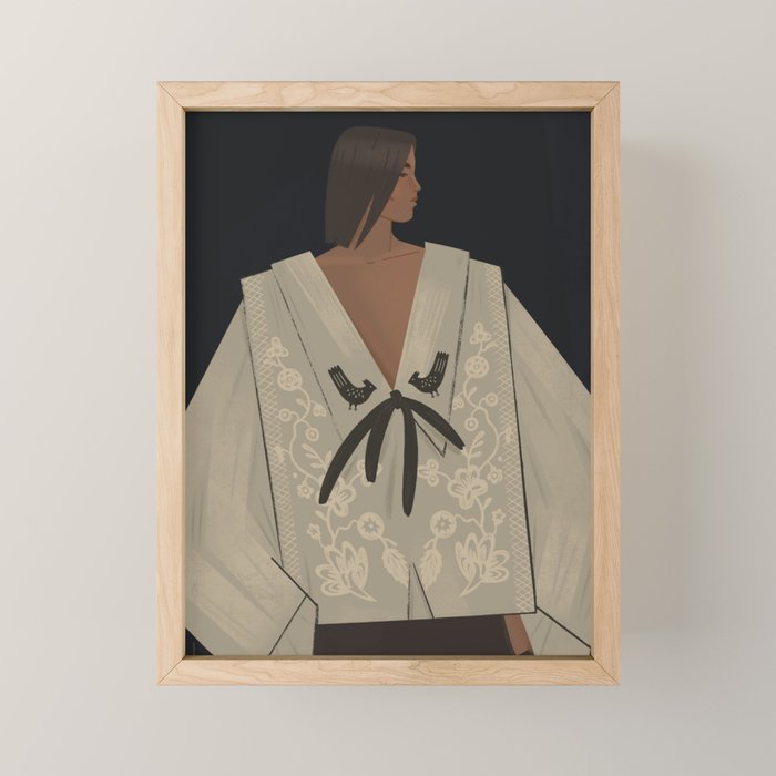  portrait of a woman in an embroidered shirt on a dark background Mini Art Print Gallery Image 1