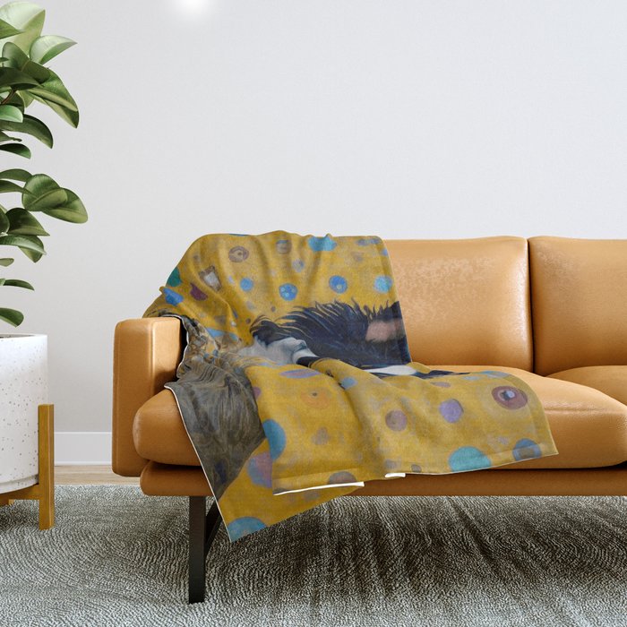 Gustav Klimt Style Dog in a Ceremonial Robe Throw Blanket Gallery Image 1