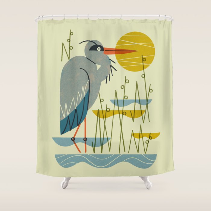 Heron Among Reeds Shower Curtain Gallery Image 1