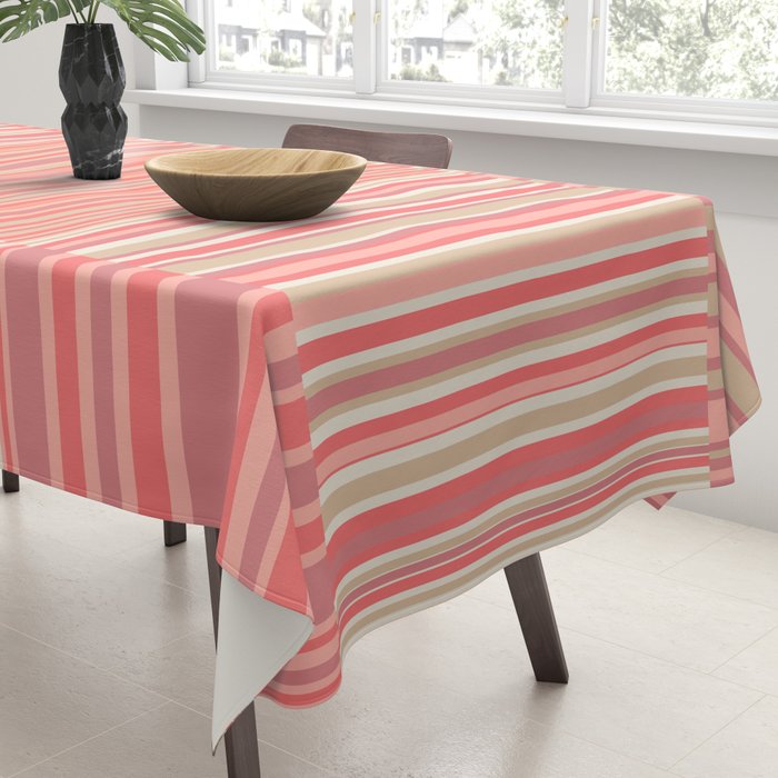 Pink Peach Stripe Patchwork Pastel Blush Pattern Tablecloth Gallery Image 3