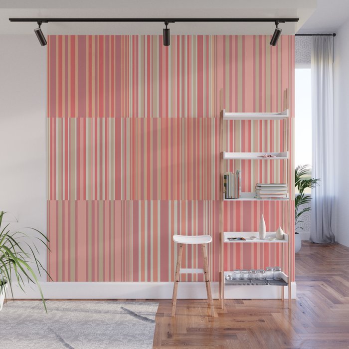 Pink Peach Stripe Patchwork Pastel Blush Pattern Wall Mural Gallery Image 1