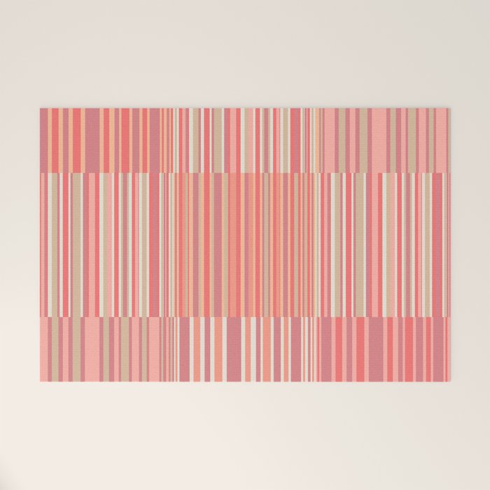 Pink Peach Stripe Patchwork Pastel Blush Pattern Welcome Mat Gallery Image 1