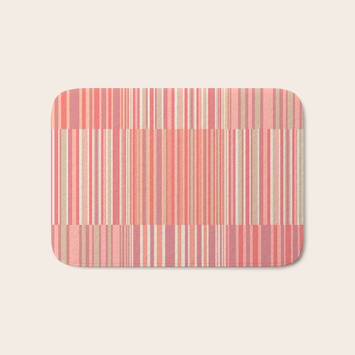 Pink Peach Stripe Patchwork Pastel Blush Pattern Bath Mat Gallery Image 1