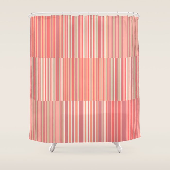 Pink Peach Stripe Patchwork Pastel Blush Pattern Shower Curtain Gallery Image 1