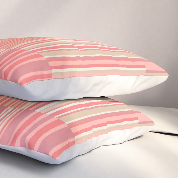 Pink Peach Stripe Patchwork Pastel Blush Pattern Pillow Sham Gallery Image 3