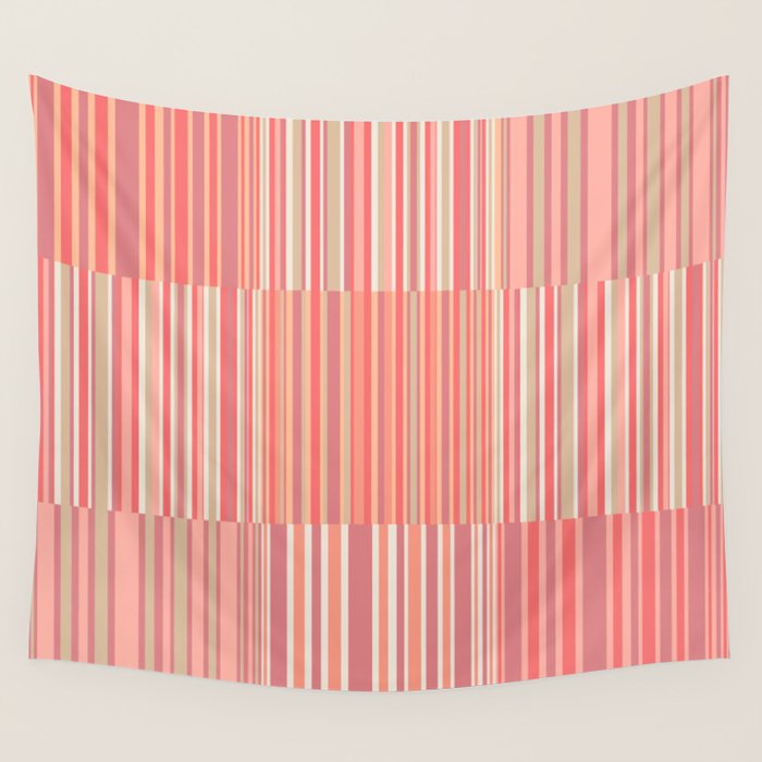 Pink Peach Stripe Patchwork Pastel Blush Pattern Wall Tapestry Gallery Image 4