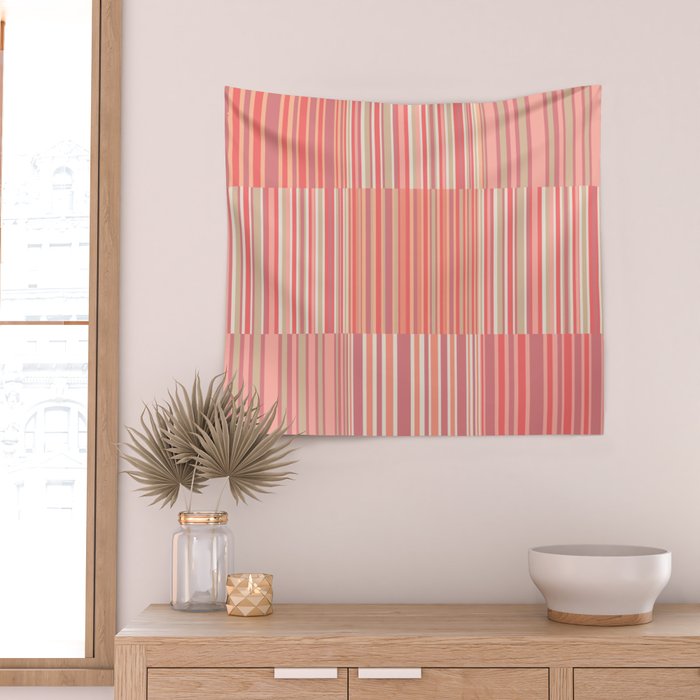 Pink Peach Stripe Patchwork Pastel Blush Pattern Wall Tapestry Gallery Image 2