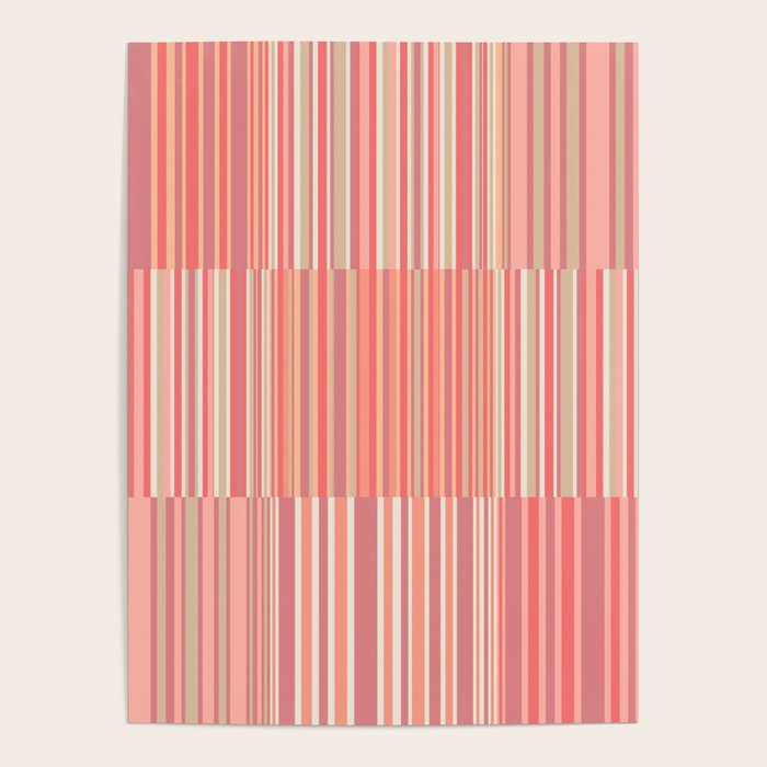 Pink Peach Stripe Patchwork Pastel Blush Pattern Poster Gallery Image 1