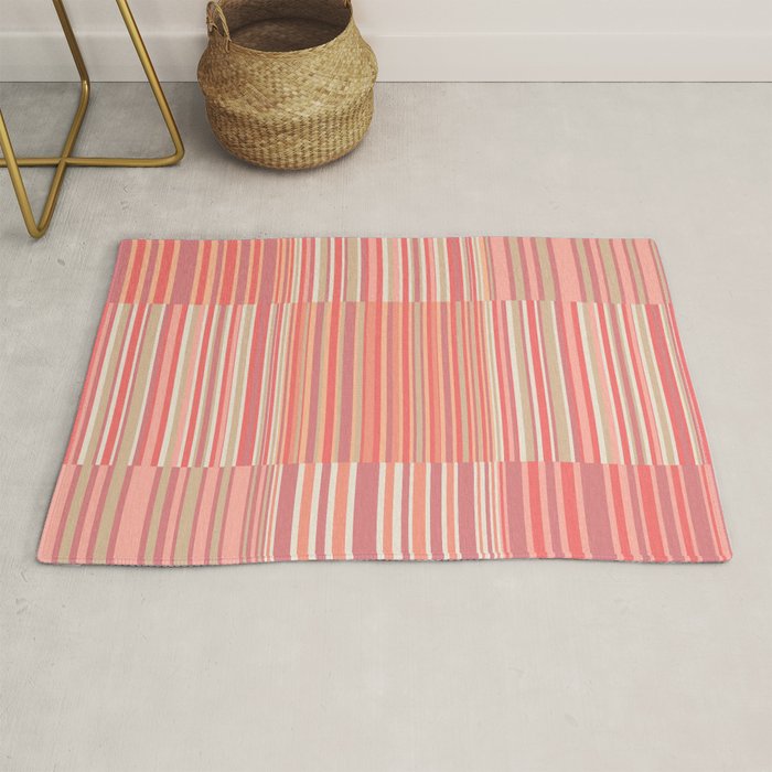 Pink Peach Stripe Patchwork Pastel Blush Pattern Rug Gallery Image 1