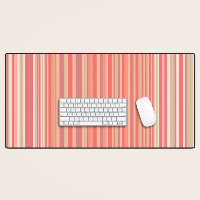 Pink Peach Stripe Patchwork Pastel Blush Pattern Desk Mat Gallery Image 1