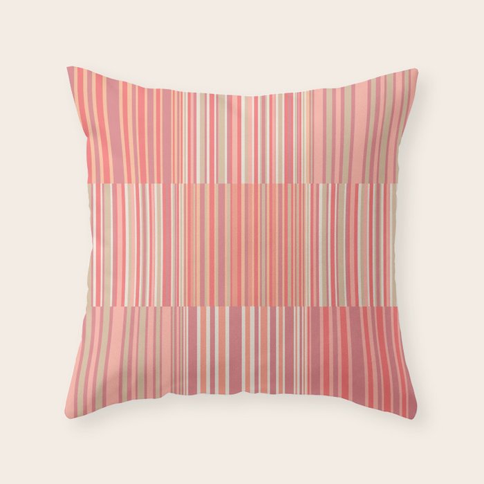 Pink Peach Stripe Patchwork Pastel Blush Pattern Throw Pillow Gallery Image 6