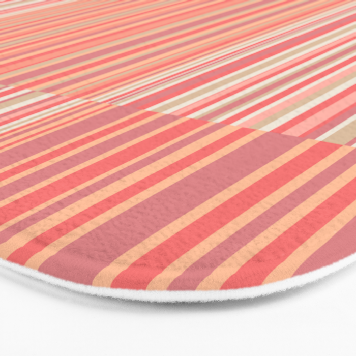 Pink Peach Stripe Patchwork Pastel Blush Pattern Bath Mat Gallery Image 3