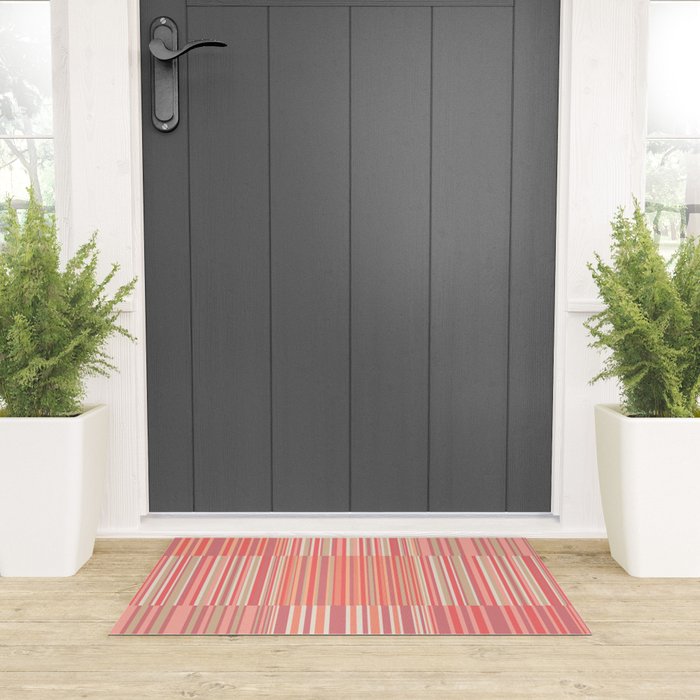 Pink Peach Stripe Patchwork Pastel Blush Pattern Welcome Mat Gallery Image 3