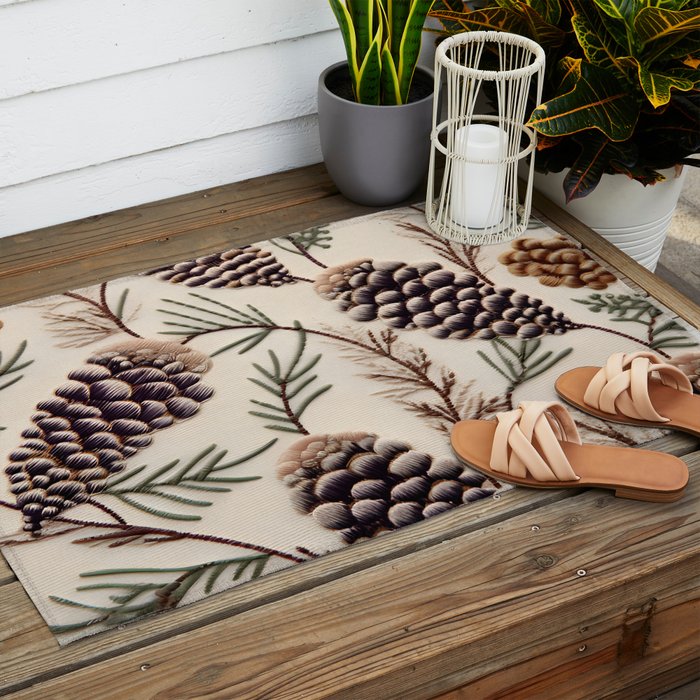 Rustic Christmas Pinecones Outdoor Rug Gallery Image 2