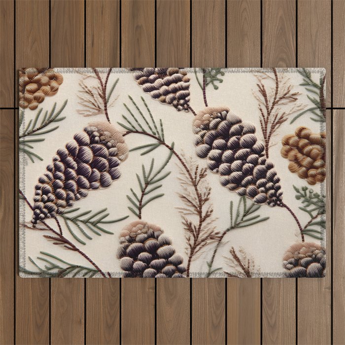 Rustic Christmas Pinecones Outdoor Rug Gallery Image 1