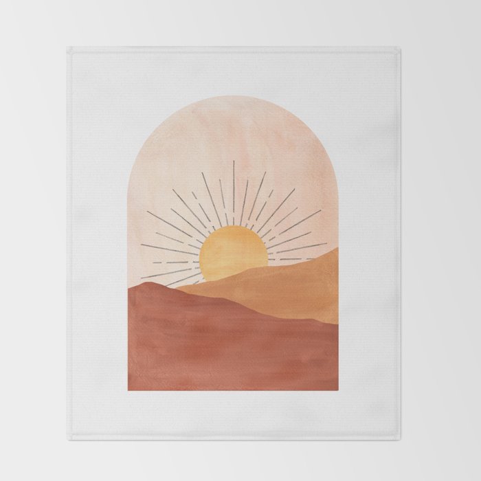 Abstract terracotta landscape, sun and desert, sunrise #1 Throw Blanket Gallery Image 2