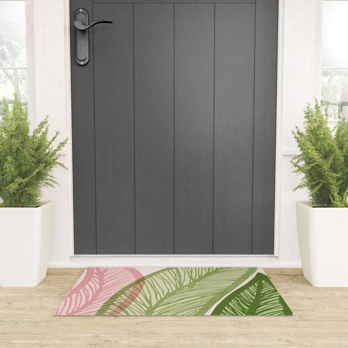 Tropical Banana Leaf Line Art Welcome Mat Gallery Image 3