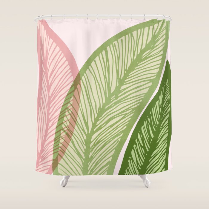 Tropical Banana Leaf Line Art Shower Curtain Gallery Image 1