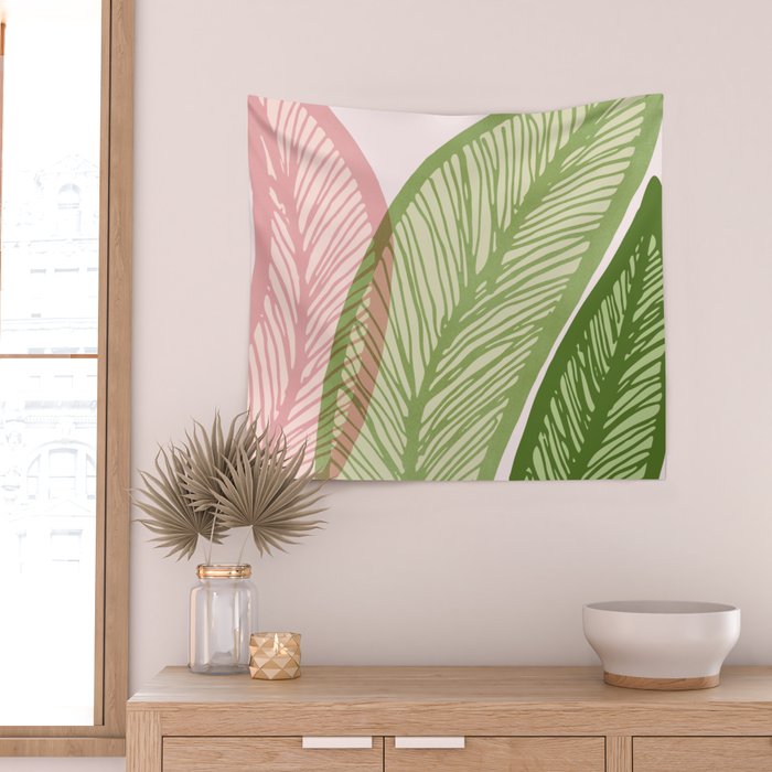 Tropical Banana Leaf Line Art Wall Tapestry Gallery Image 2