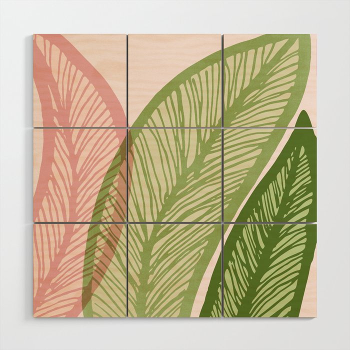 Tropical Banana Leaf Line Art Wood Wall Art Gallery Image 1