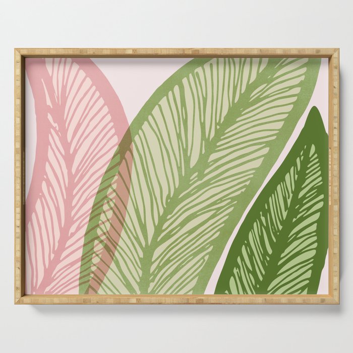 Tropical Banana Leaf Line Art Serving Tray Gallery Image 1
