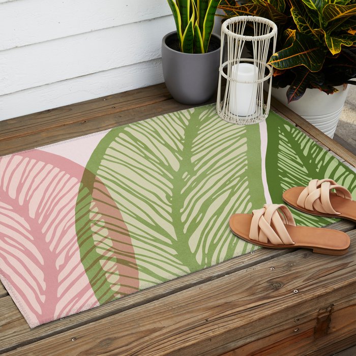 Tropical Banana Leaf Line Art Outdoor Rug Gallery Image 2