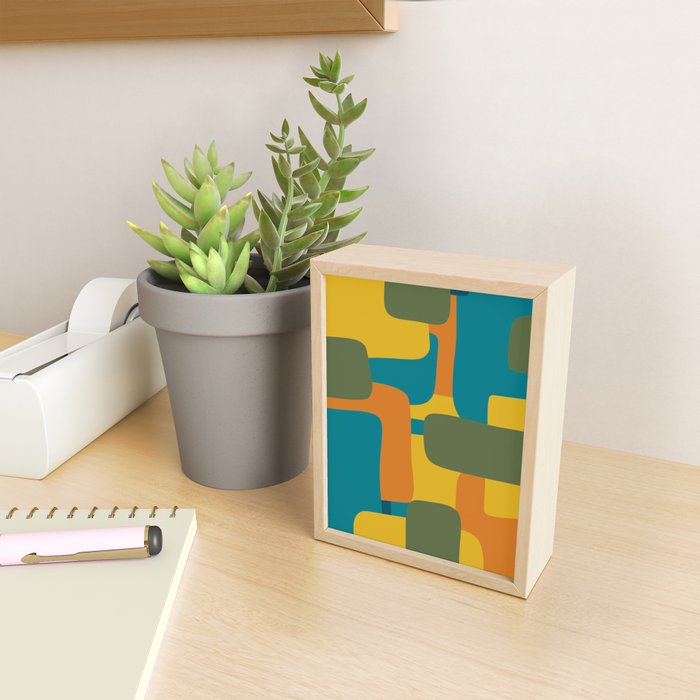Deconstructed Quilt Modern Minimalist Pattern in Teal, Green, Orange, and Mustard Mini Art Print Gallery Image 2