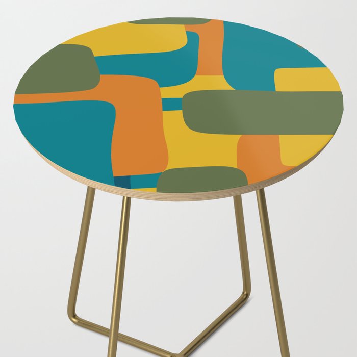 Deconstructed Quilt Modern Minimalist Pattern in Teal, Green, Orange, and Mustard Side Table Gallery Image 2