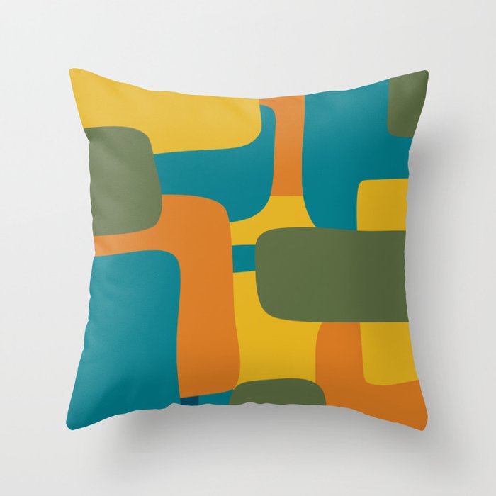 Deconstructed Quilt Modern Minimalist Pattern in Teal, Green, Orange, and Mustard Throw Pillow Gallery Image 6