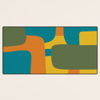 Deconstructed Quilt Modern Minimalist Pattern in Teal, Green, Orange, and Mustard Desk Mat Gallery Image 3