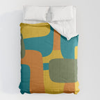 Deconstructed Quilt Modern Minimalist Pattern in Teal, Green, Orange, and Mustard Comforter Gallery Image 6